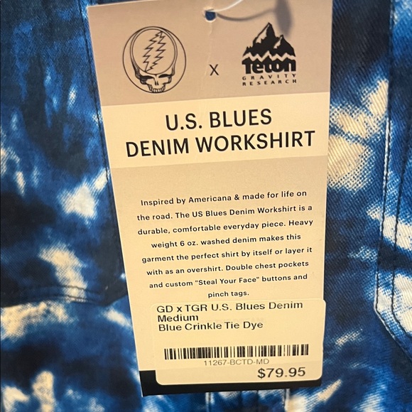 Men's Grateful Dead X Teton Gravity Research Navy Tie-Dye Denim Workshirt Shirt - Picture 7 of 7